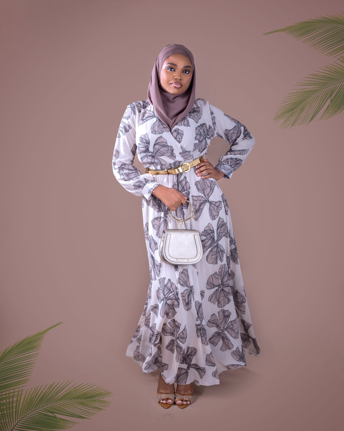 Front Wrap Floral Dress with Gold Belt