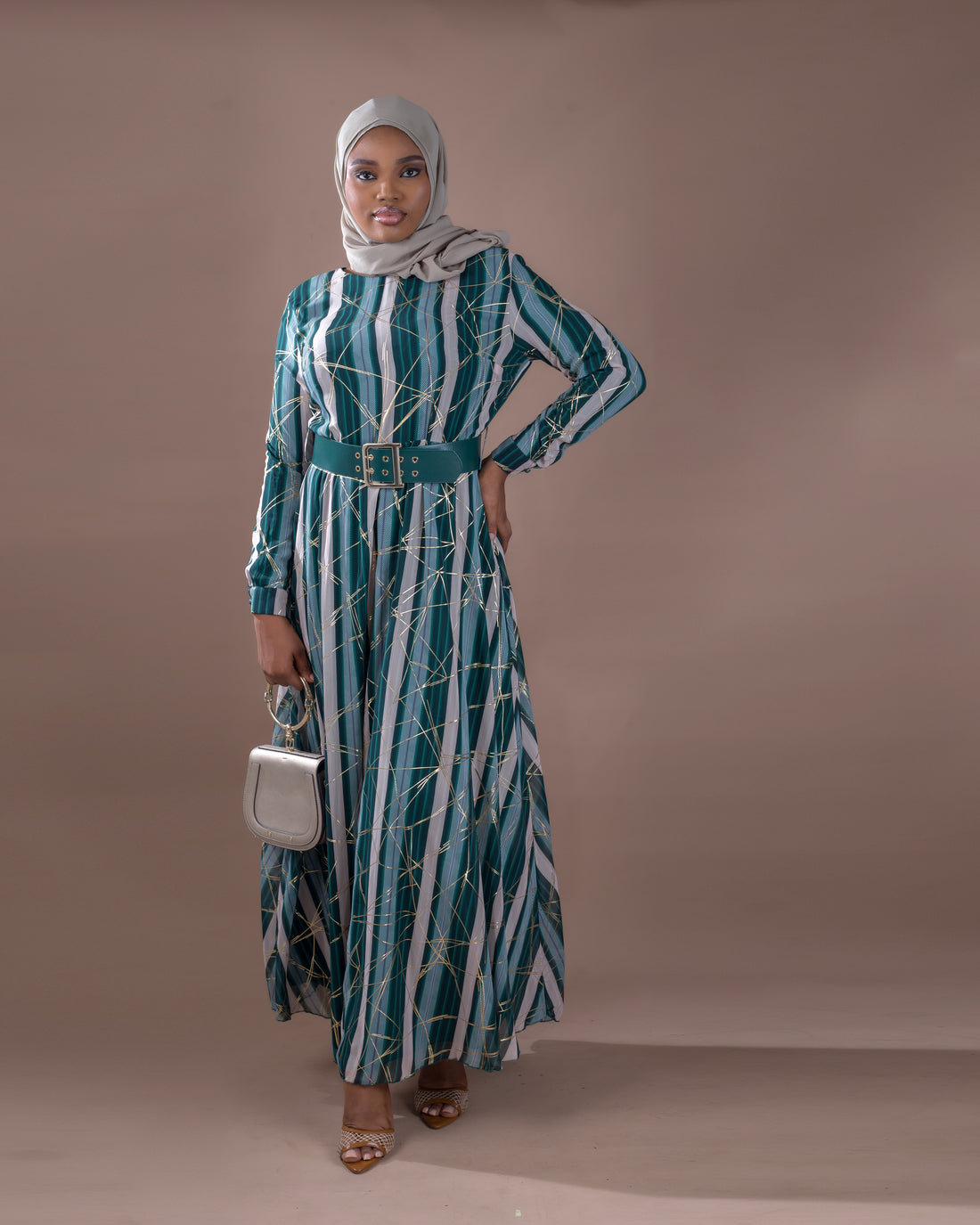 Bold Print Dress with Gold Lines