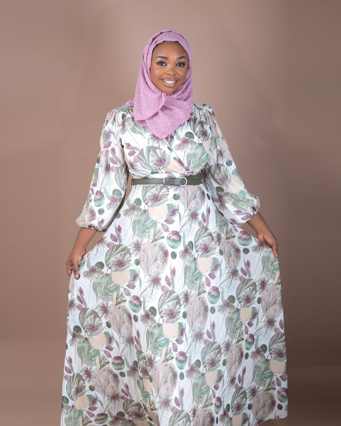 Green Floral Front Wrap Dress