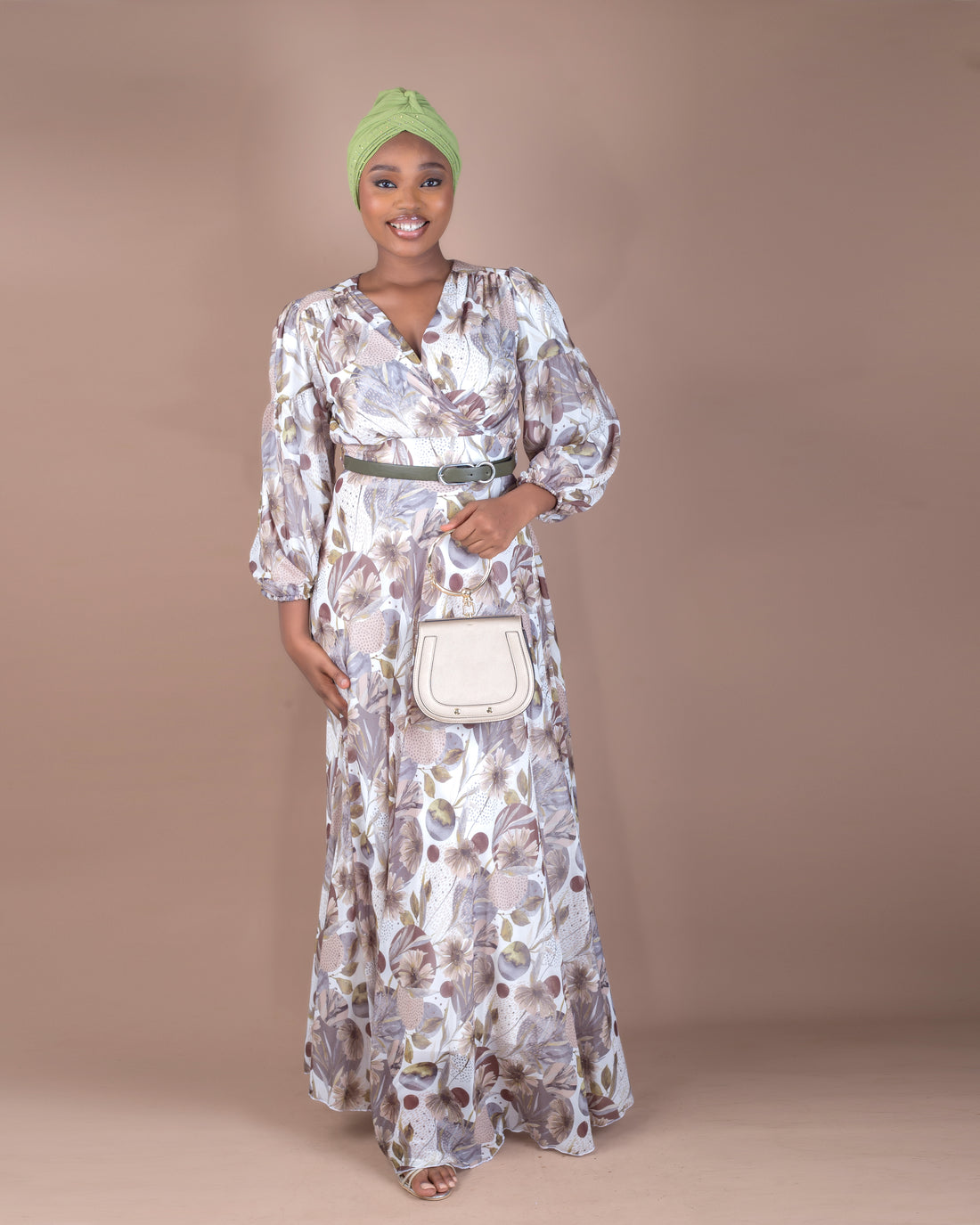 Green Floral Front Wrap Dress